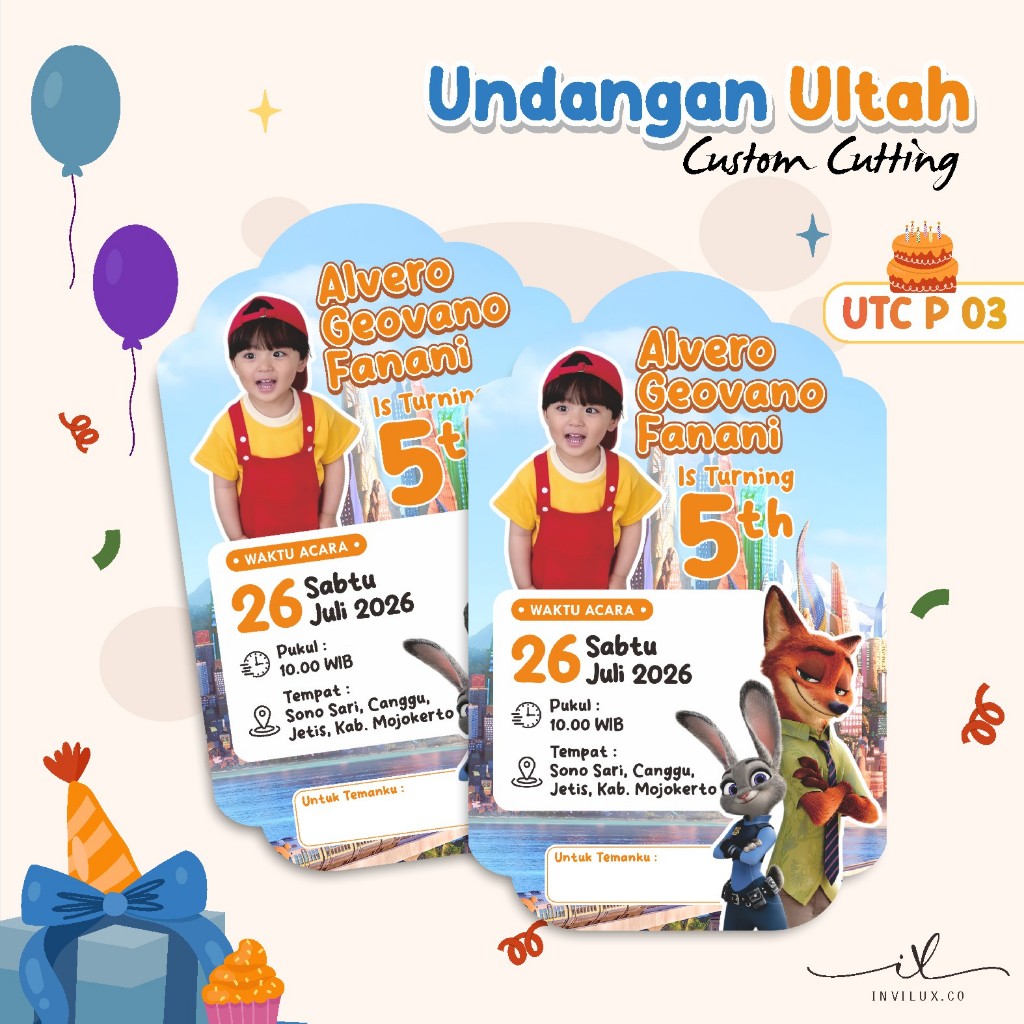 UNDANGAN ULANG TAHUN ANAK CUSTOM - BAHAN AP CUTTING UNIK - UNDANGAN KARTUN
