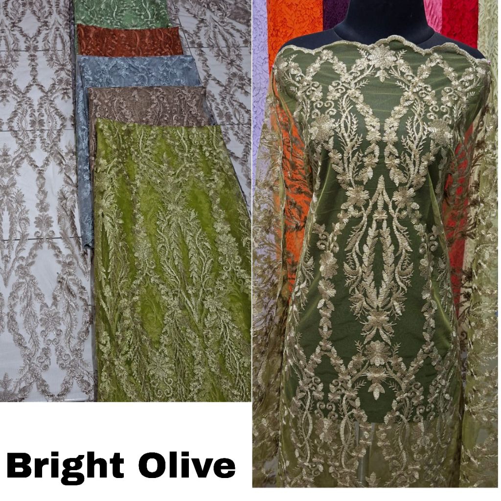 1/2 Meter Kain Tile Prancis NEW Motif Rambat Bunga Fabric Bahan Kebaya Tule Meteran Bakal kain Gaun 