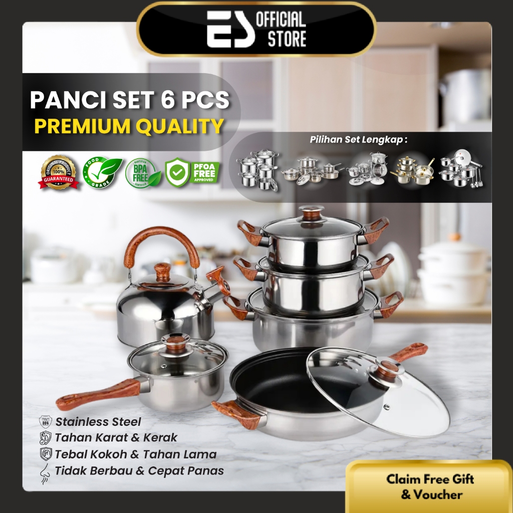 ES Panci Super Satu Set Isi 6 Panci Masak Set Serbaguna Set Panci Stainless