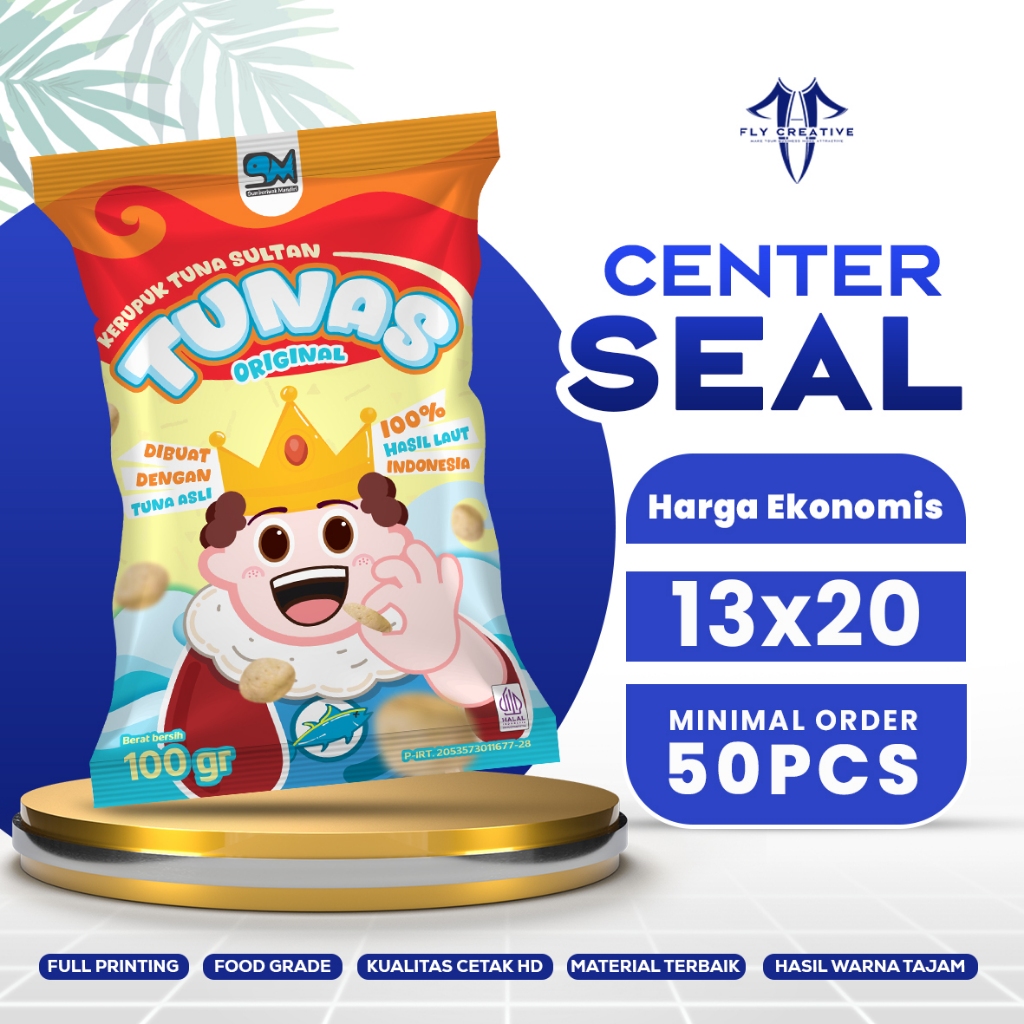 

Fly Creative Cetak Kemasan Center Seal ukuran 13x20cm Full Printing Custom