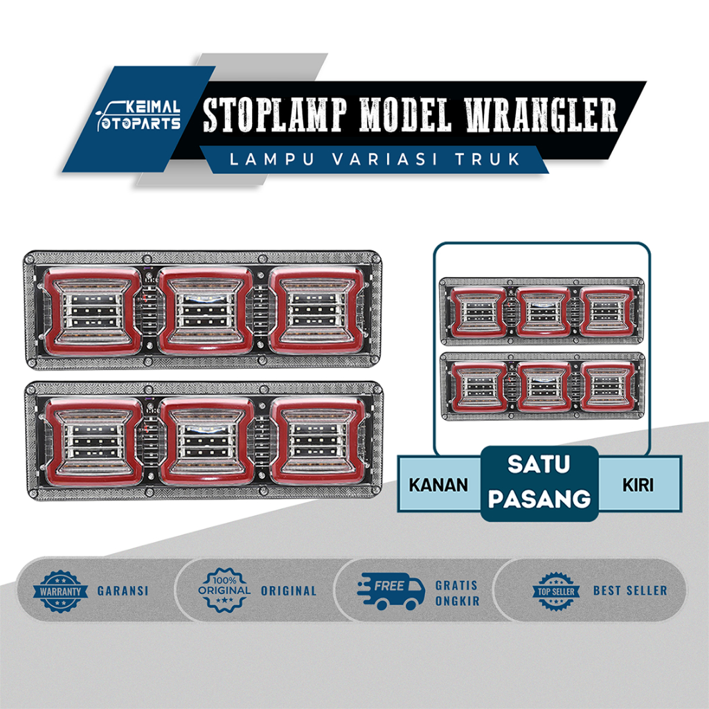 Stoplamp Truk Variasi 24 Volt Model Wrangler LED 1 Set Lampu Stop Rem Belakang Kiri & Kanan untuk Mo