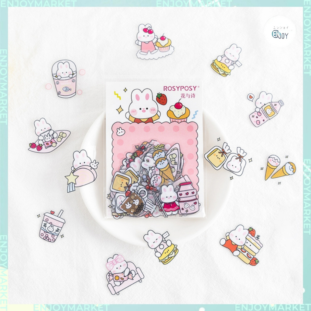 

40 Pcs Stiker Deco Sticker DIY Transparan buat Jurnal Cartoon Lucu Series Rabbit Animal