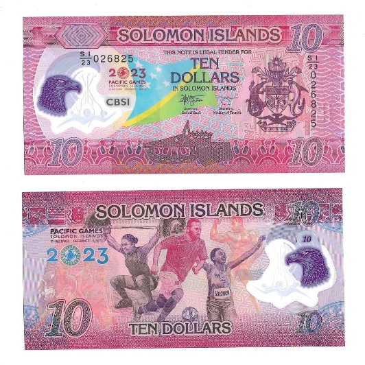 Uang Kuno Asing Solomon 10 Dollars 2023 Polymer Commemorative UNC GRESS
