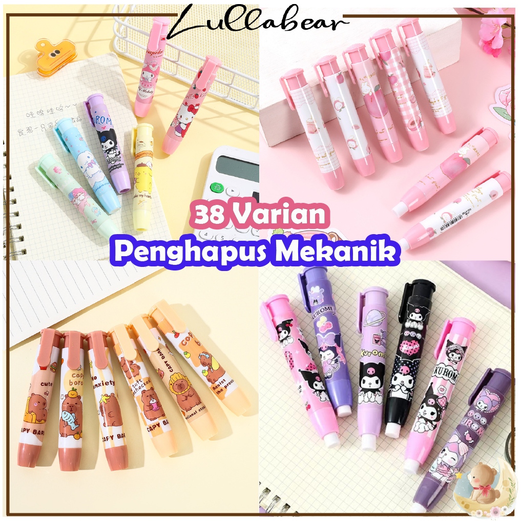 PENGHAPUS PENSIL MEKANIK MOTIF ANAK KARTUN SANRIO LABUBU CAPIBARA LUCU DAN UNIK MURAH MODEL LIPSTIK 