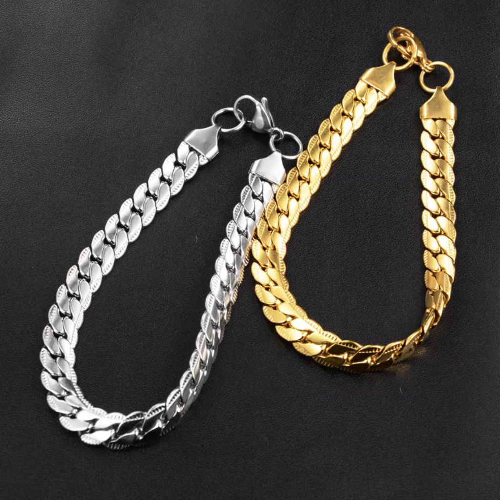 Gelang Titanium Pria dan Wanita Anti Karat Model Rantai Sisik Naga Motif