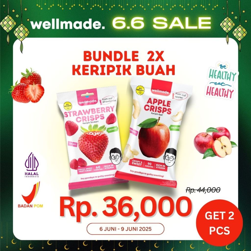 

【6.6 SALE】Bundle 2pcs Wellmade Freeze-Dried Fruit - Keripik Buah Kering Rendah Kalori