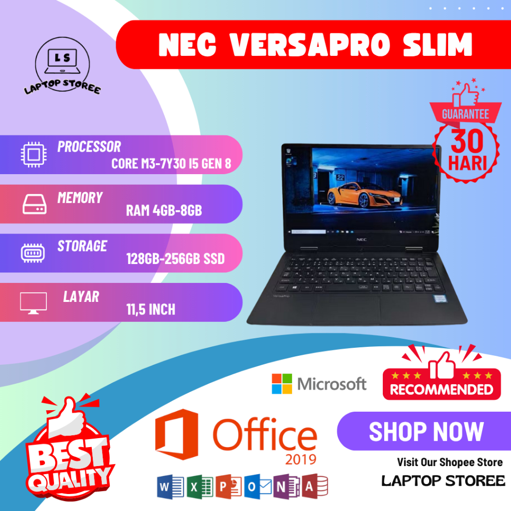 LAPTOP NEC VERSAPRO SLIM CORE M3-7Y30 I5 GEN 7&8 RAM 4GB-8GB SSD 128GB-256GB