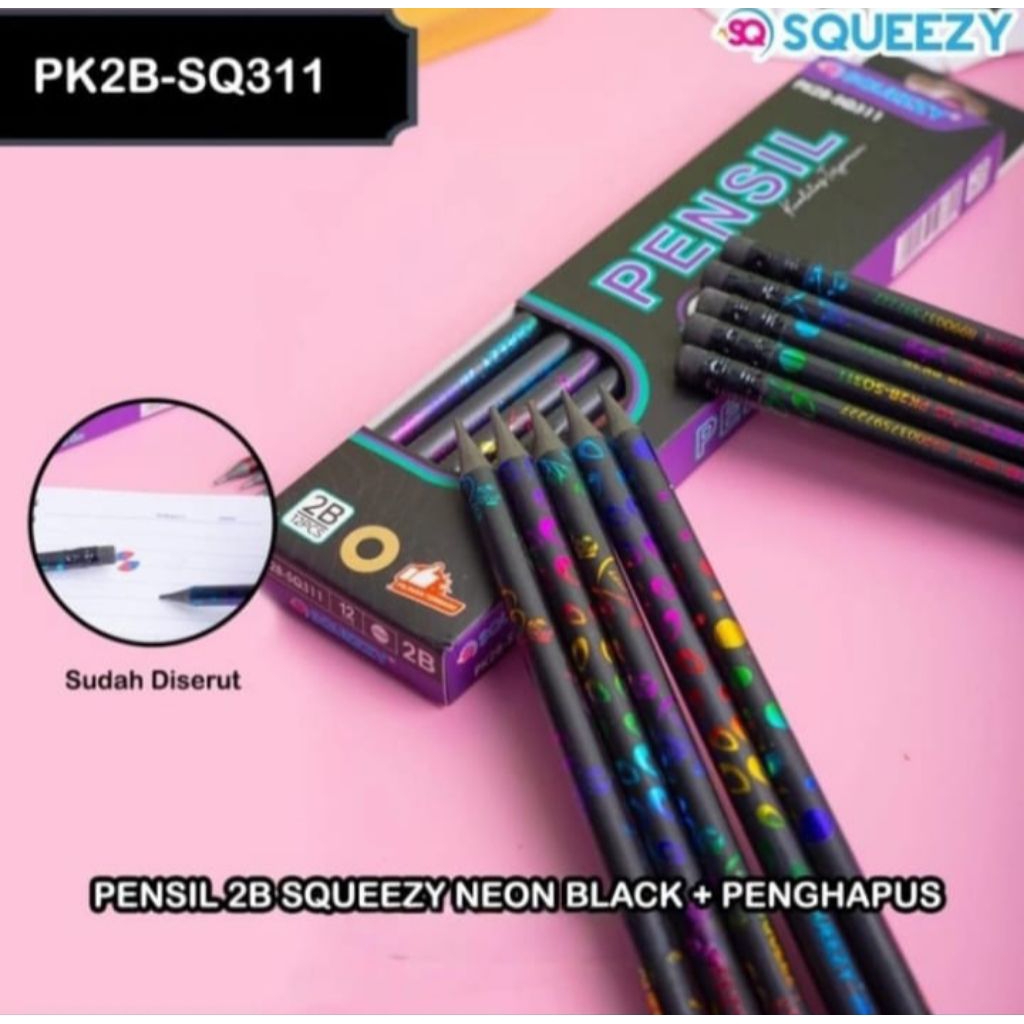 

pensil 2b squeezy sudah diserut kayu hitam 1 lsn