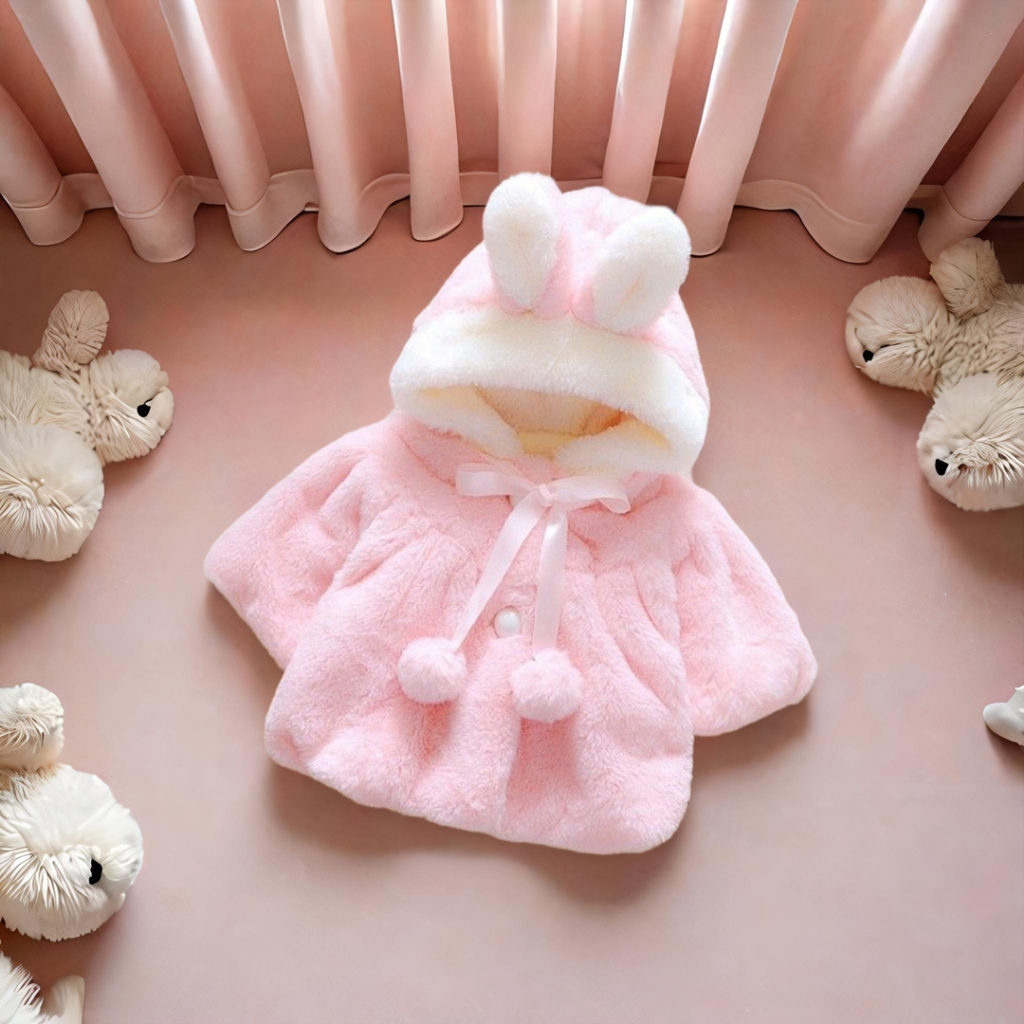 Jaket Mantel Bulu Anak Bayi Perempuan Pompom 0-2 Tahun