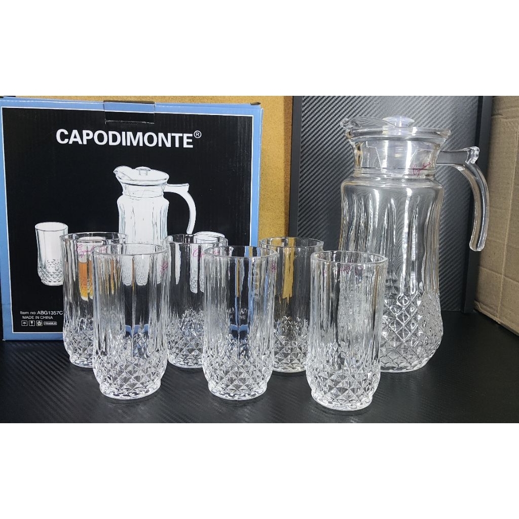 Capodimonte One Set 6 Gelas dan 1 Teko Kaca Style Nanas