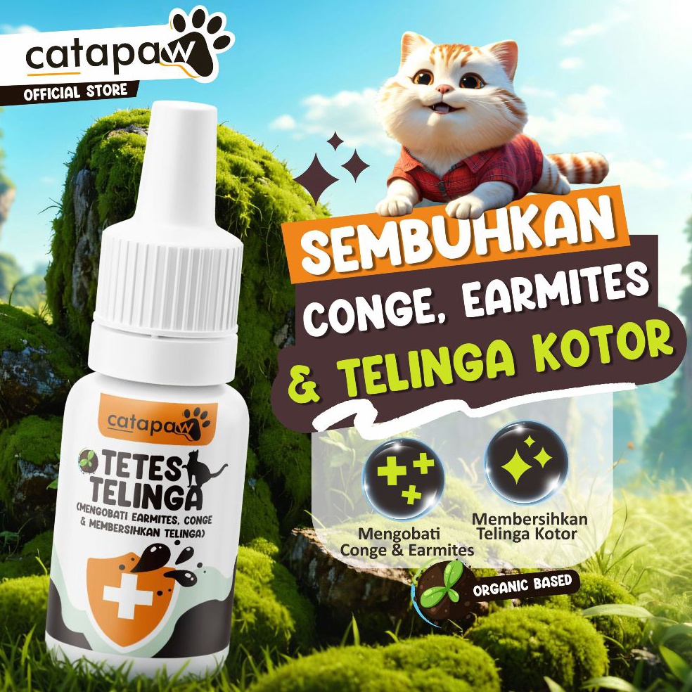 CATAPAW Tetes Telinga Kucing Mengobati Earmites Conge Gatal Infeksi Pembersih Kuping Congek Berair K