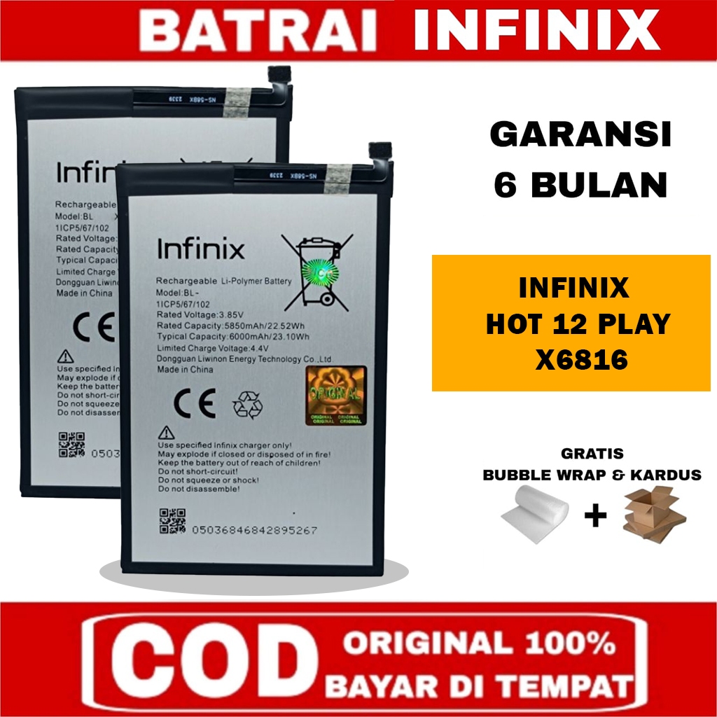BATRAY BATERAI BATRE INFINIX HOT 12 PLAY X6816 ORIGINAL 6000MAH
