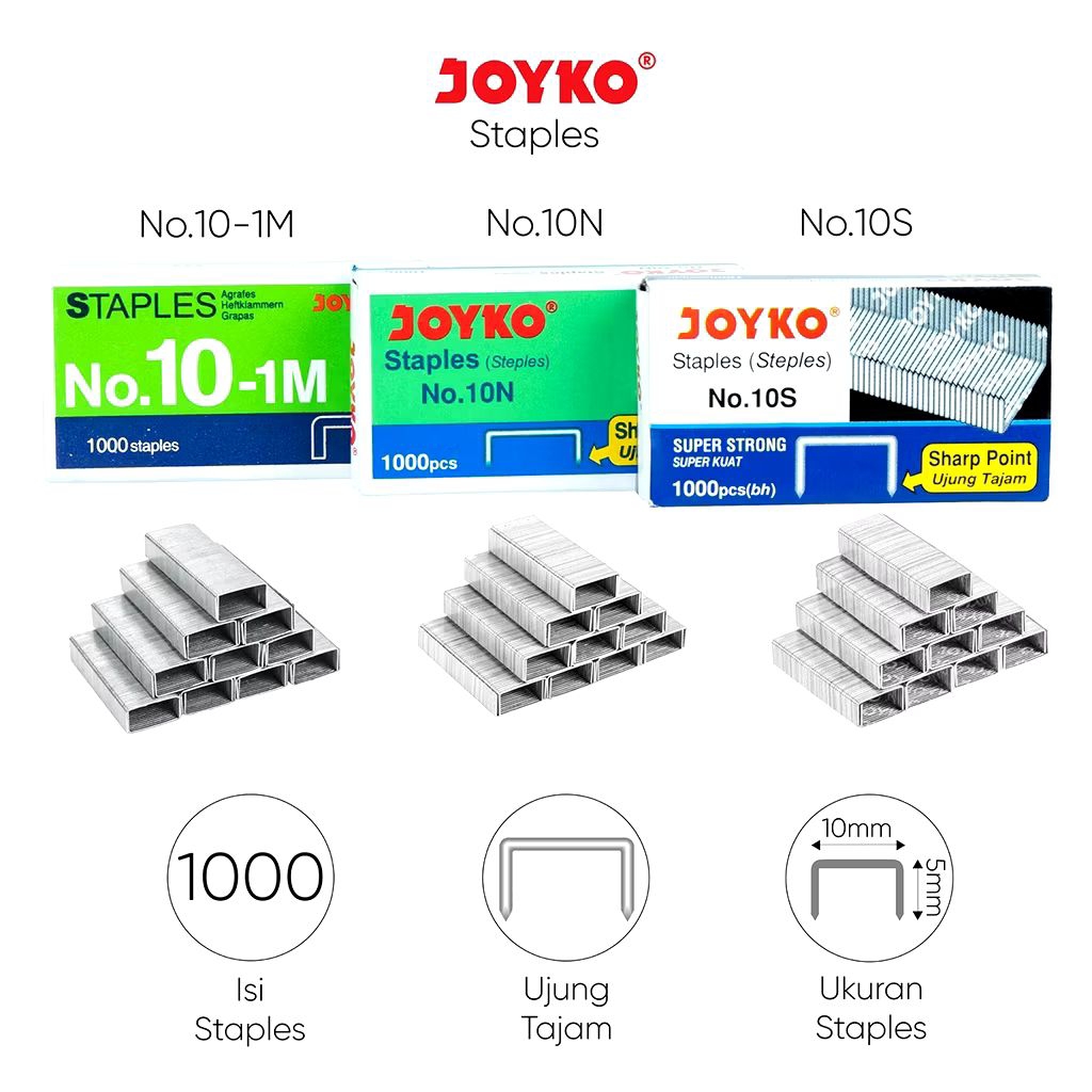 

Isi Staples Joyko No.10 – Refill Stapler 1 Box Isi 1000pcs – Ujung Tajam Kuat dan Rapi