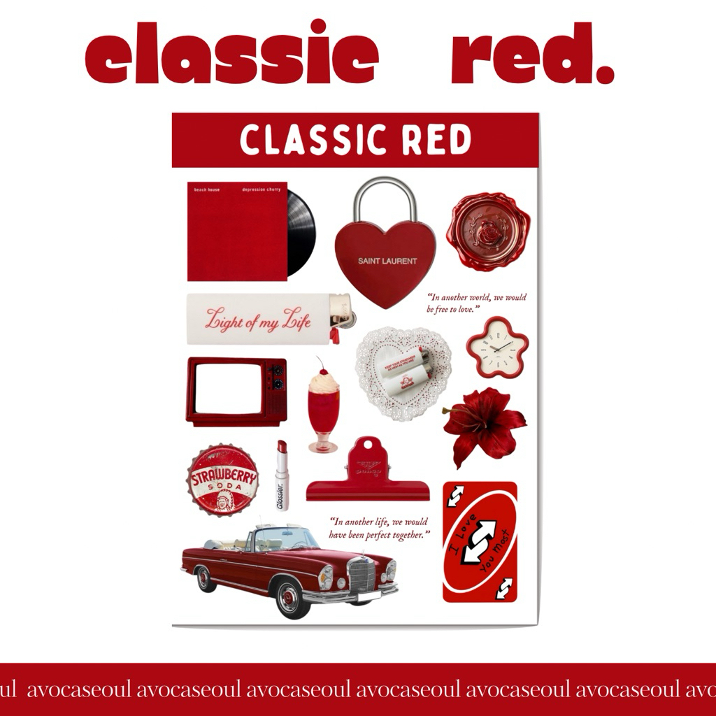 

sticker sheet classic red aesthetic ins korea untuk dekorasi scrapbook, deco pola, journaling, phonecase, headphone, stiker lucu