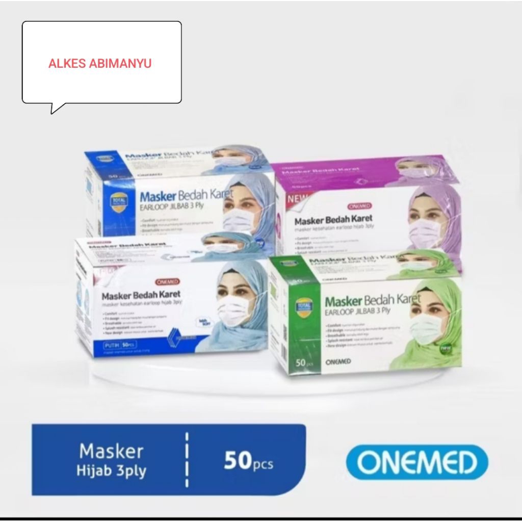 MASKER MEDIS HIJAB ONEMED_ ISI 50 PCS WARNA HIJAU