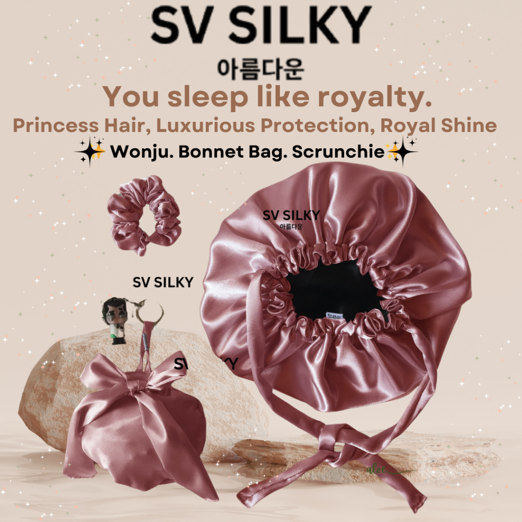 Hair Bonnet Bag Wonju + Scrunchie SV Silky Premium Korea - Bonnet Tidur Anti Kusut Rambut, Bonnet Sa