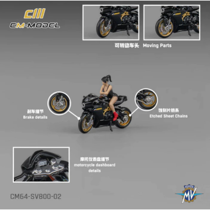 CM MODEL 1/64 MV AGUSTA SUPERVELOCE SV 800 BLACK WITH SHOWGIRL FIGURE