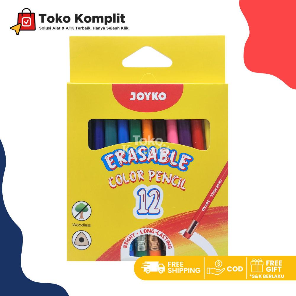 

Komplit - Pensil warna Joyko 12 warna/Erasable Color Pencil Pensil Warna Dapat Dihapus CP-0130 Triangle Grip