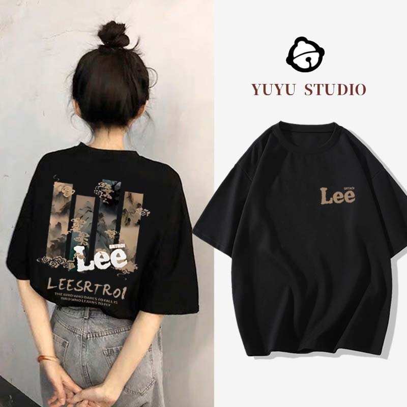 YUYU STUDIO Kaos kasual bermotif huruf LOGO gunung gaya Amerika | Kaos Wanita Premium Tebal | Baju O