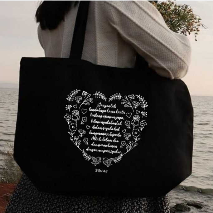 SAMPLE SOUVENIR - Tote bag Kanvas Twill 12oz Hitam Tali Kanvas - Uk. P46cm L12cm T32cm