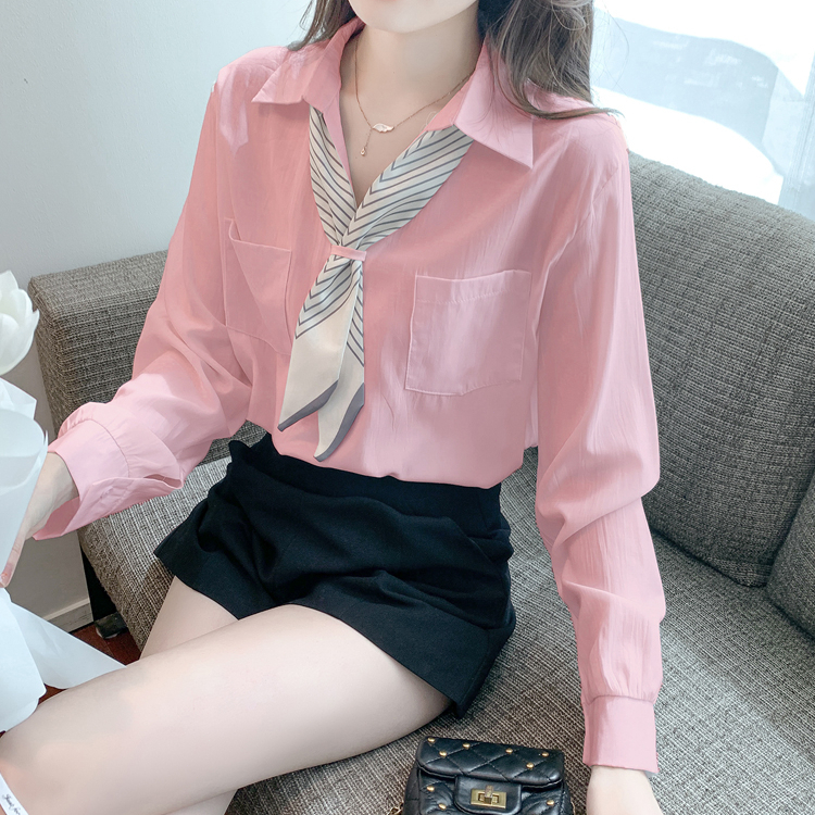 yikoo-Kemeja korea office shirt wanita atasan  ( Dasi kupu-kupu gratis )
