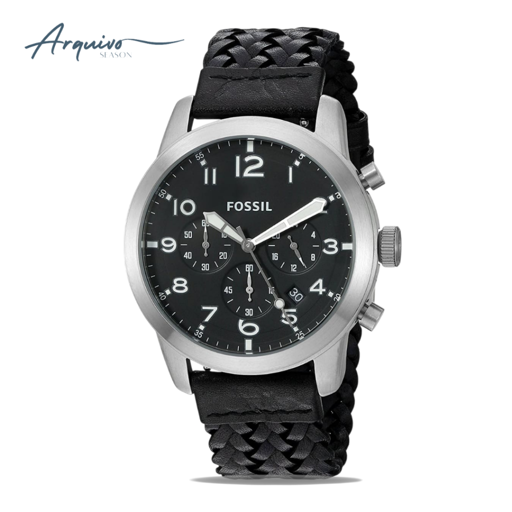 Jam Tangan Fossil Pria Pilot 54 Chronograph Kulit Black Casual Original FS5181