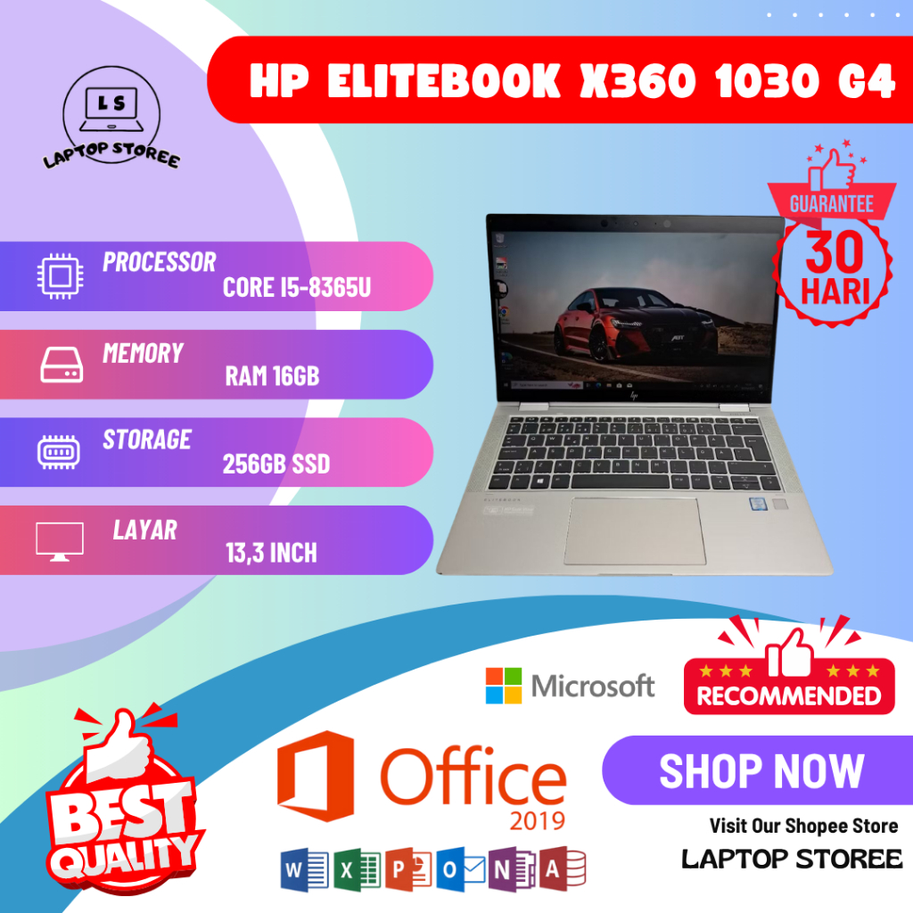 LAPTOP HP ELITEBOOK X360 1020 G4 2 IN 1 TOUCH SCREEN CORE I5 GEN 8 RAM 16GB SSD 256GB