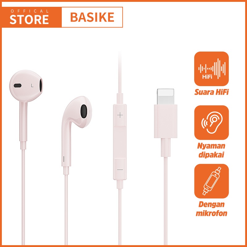 (HOT)BASIKE Headset kabel Gaming HiFi Music in ear 3.5mm Lightning Type C for iPhone Samsung Xiaomi