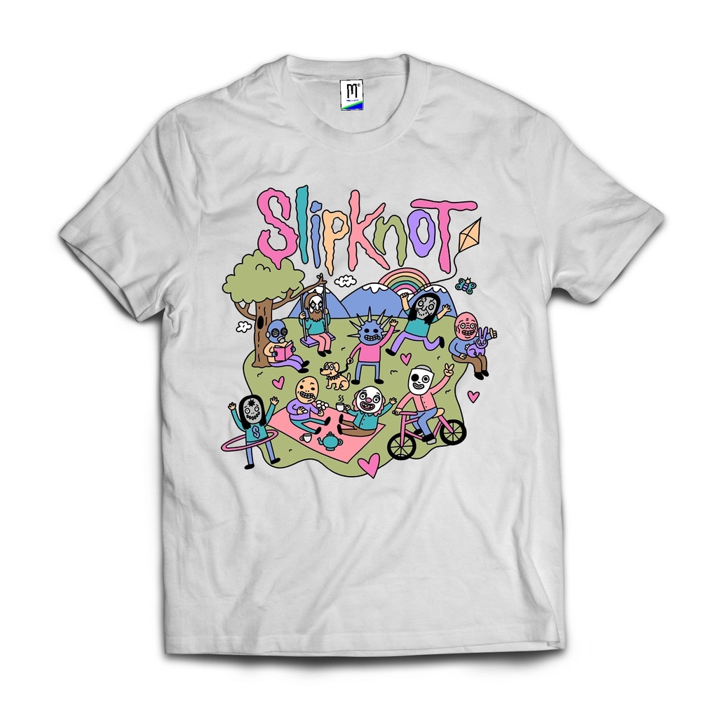 Kaos Slipknot Putih / Kaos Band Rock Metal Slipknot Kartun Lucu  / Kaos Putih Kartun / Kaos Slipknot