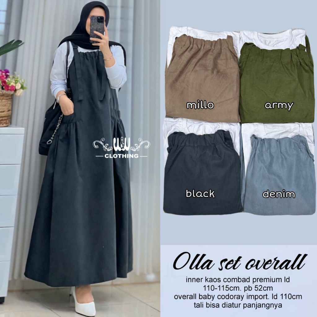 OLLA OVERALL SET SETELAN INNER KAOS COMBED OUTER OVERALL GAMIS BABY CODORAY IMPORT TALI BISA DIATUR 