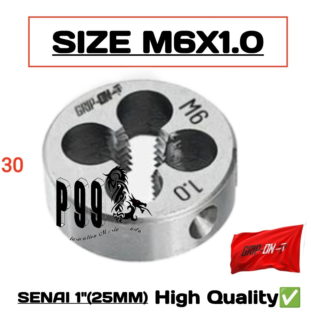 Mata Senai Drat Luar Round Dies Senay M6x1.0 GRIP ON Sney Snai Ulir Drat Luar Baut 10 Lebar 1inch 25