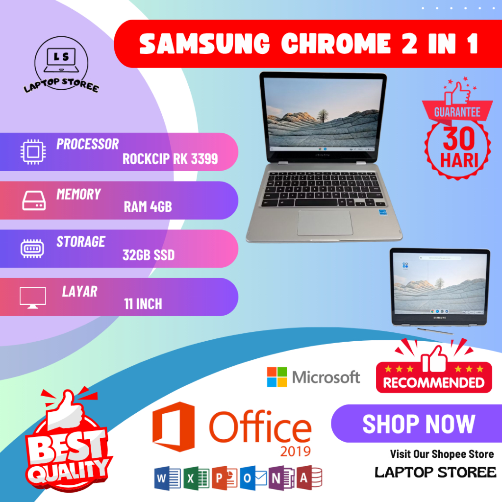 LAPTOP SAMSUNG CHROMEBOOK 2 IN 1 TOUCH SCREEN RAM 4GB SSD 32GB