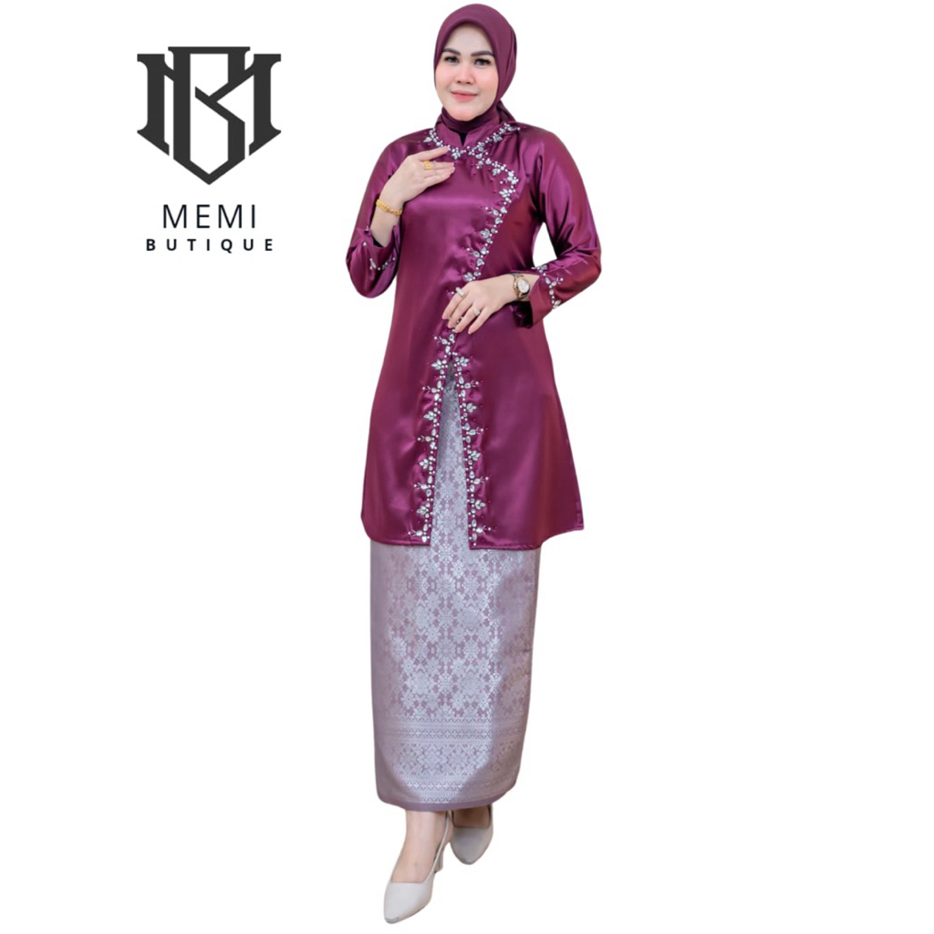 (COD) Setelan Tunik Melayu Aisyah Bahan Satin Shimmer Size M - XXL Baju kurung Melayu Kebaya Wisuda 