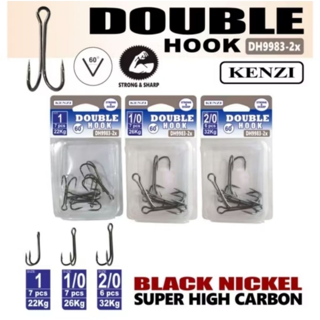 Double Hook kenzi 60° | Double hook kenzi DH9983-2x 60 derajat | kail pancing | hook sorffrog kuat