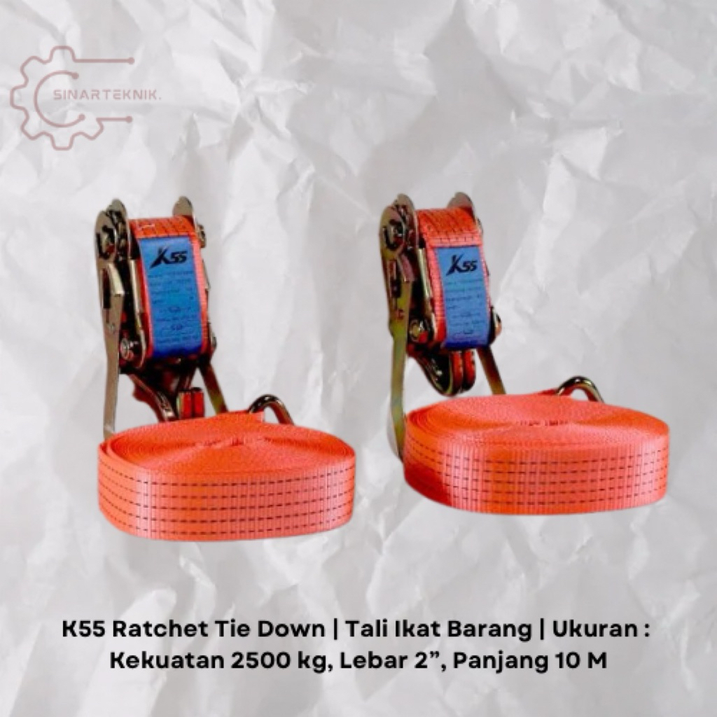 K55 Ratchet Tie Down 10 M Tali Pengikat Barang, Ikat Barang Mobil, Truk, Pick Up, Roof Rack Barang A