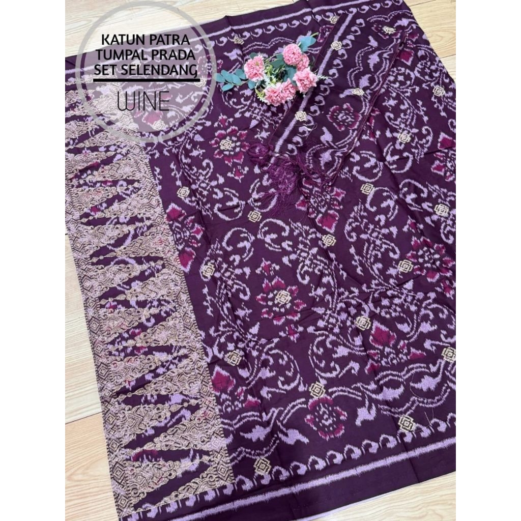 Kamen Lembaran Endek Songket Bordir Tumpal Set Selendangnya Warn Warna Cantik