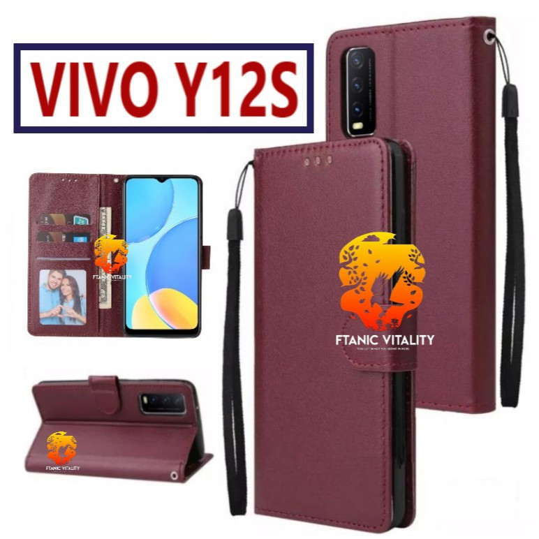 FLIP LEATHER CASING VIVO Y12S CASE KULIT FLIP WALLET LEATHER DOMPET KULIT PREMIUM SARUNG BUKA TUTUP 