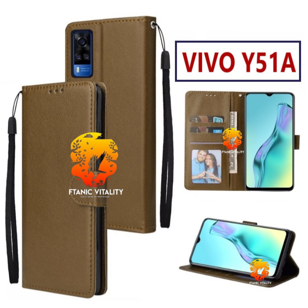 FLIP LEATHER CASING VIVO Y51A CASE KULIT FLIP WALLET LEATHER DOMPET KULIT PREMIUM SARUNG BUKA TUTUP 