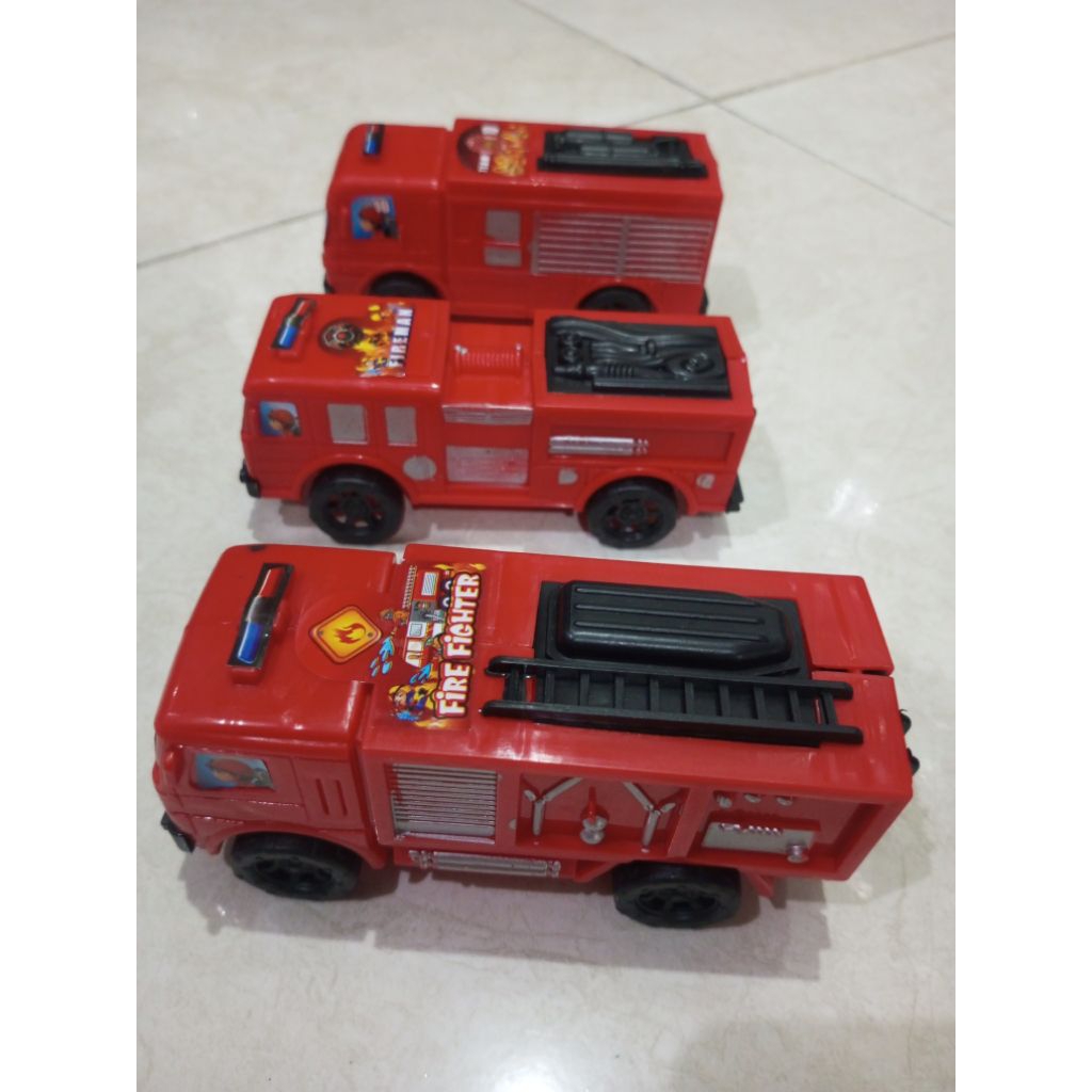 MAINAN ANAK MOBIL KENDARAAN TRUCK PEMADAM KEBAKARAN 3PCS PRESS PLASTIK DORONGAN