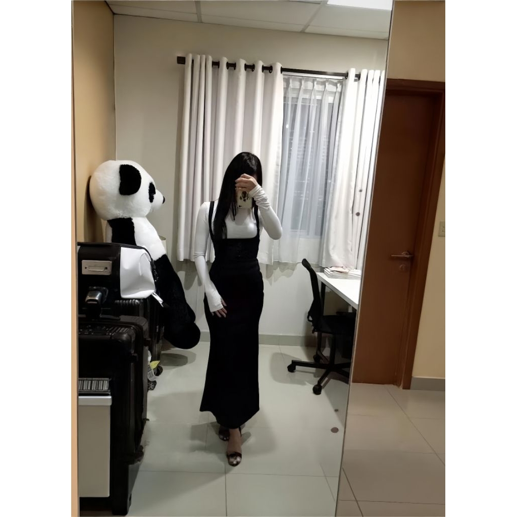 [NEW] One Set Turtle Neck Long Sleeve Top + Strap Midi Dress 1570 (M)