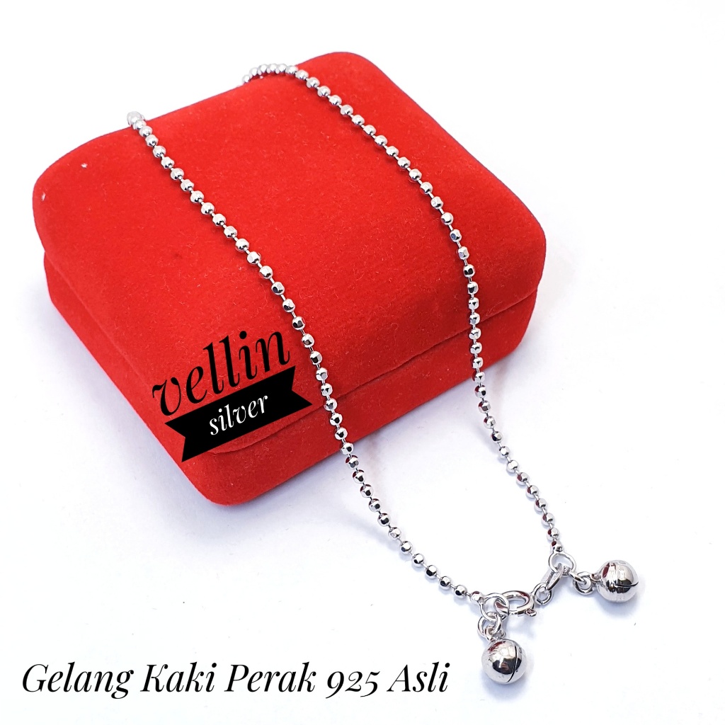 Gelang Kaki Biji Lada Polos Kecil Silver 925 Lapis Emas Putih - Perhiasan Gelang Kaki Wanita Perak 9