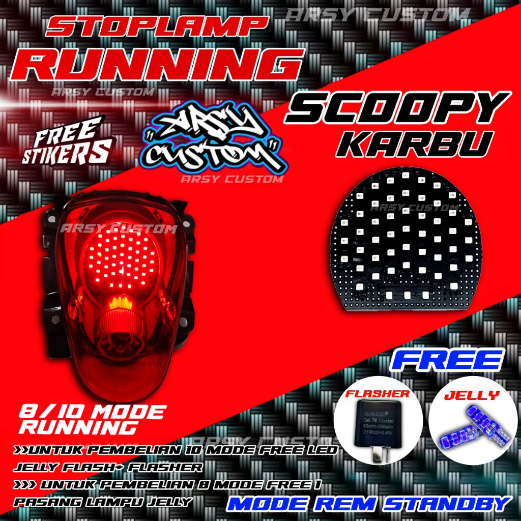 STOPLAMP RUNNING SCOOPY KARBU LAMPU LED REM BELAKANG TAILIGHT MOTOR VARIASI ONE CUSTOM MODIFY