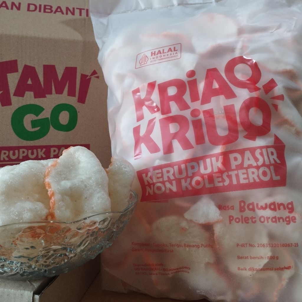 

Kerupuk Pasir Kriaq-Kriuq / Tamigo Non Kolesterol 500gr Rasa Polet Orange Terasi