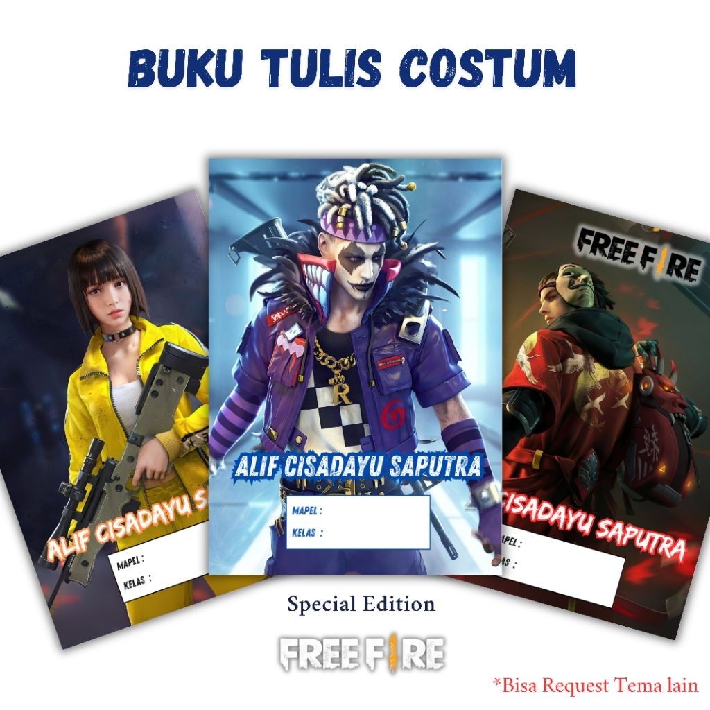 

Buku Tulis Costum Nama tema FREE FIRE (A5)