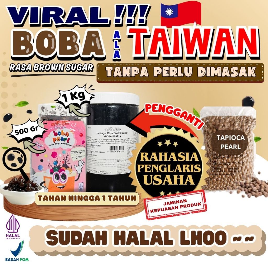 

BobaTapiocaPearlSiapSajiPerpaduan GREENFIELDS Susu UHT Original - Boba Pearl Brown Sugar 1 Kg | Cocok Untuk Semua Jenis Minuman