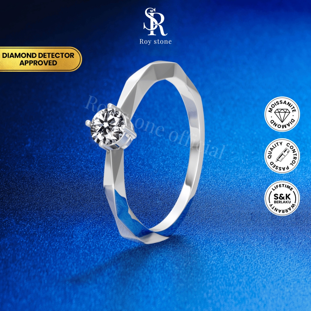 Roystone_Moissanite Cincin Wanita Original Sertifikat GRA Silver925 Lapis Emas18K_Ellery Ring