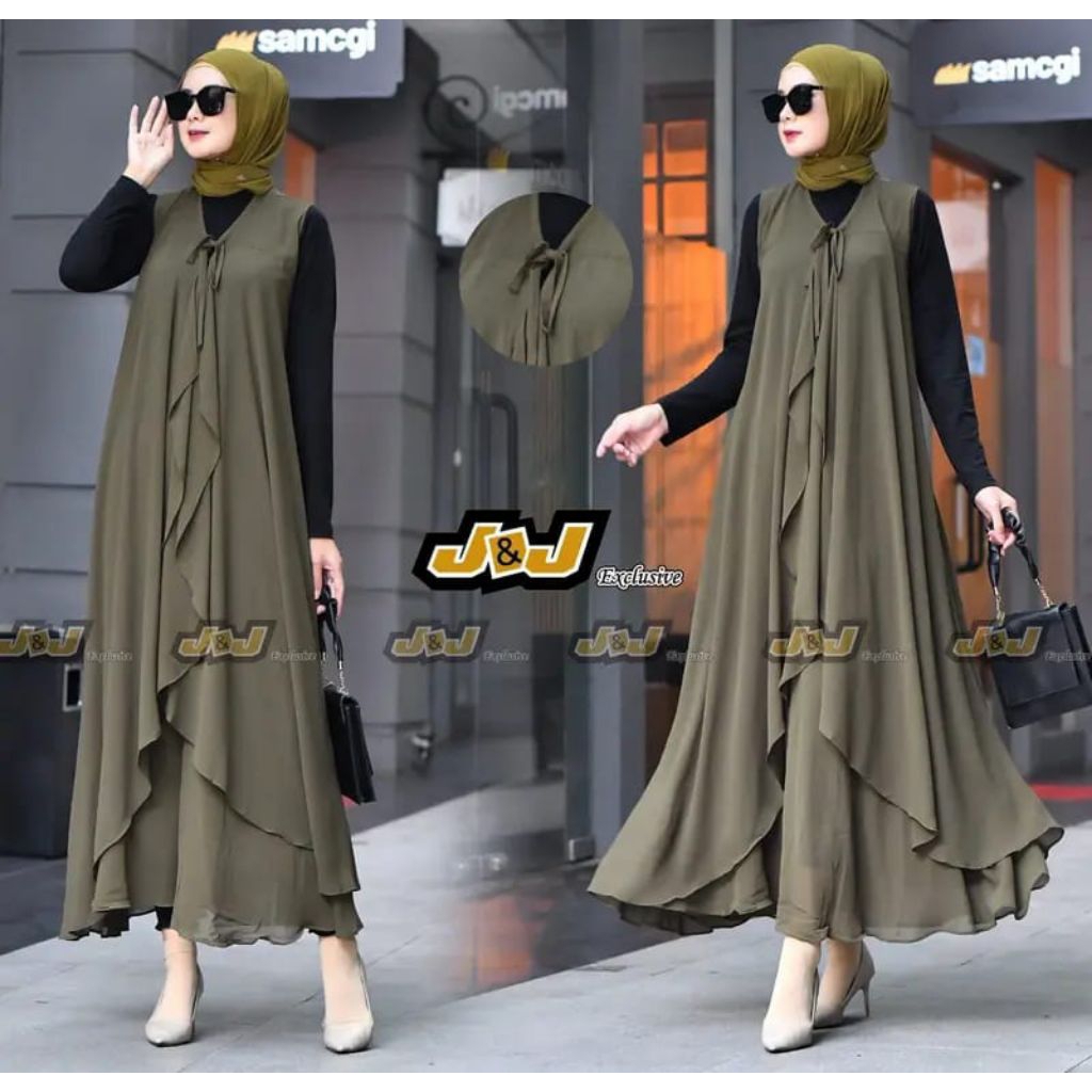 Setelan Baju Wanita Outer+Celana Model Ikat | Bahan Ceruty