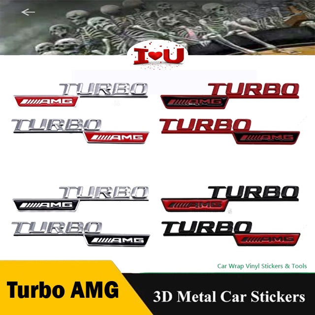 Emblem Logam Turbo AMG 140 x 28 Mm  - Sepasang untuk Fender Mercedes Benz