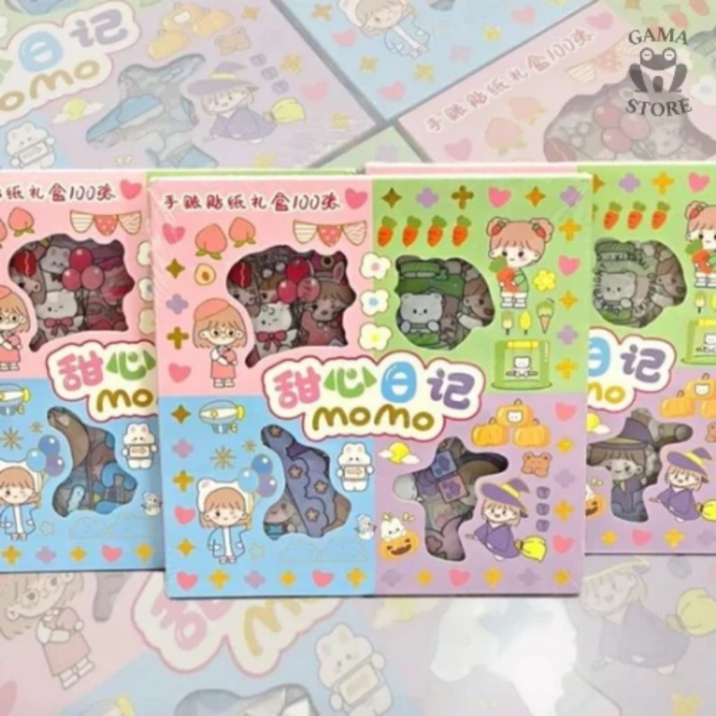 Sticker MOMO Rainbow Pelangi Mix 4 Warna Original Isi 100Pcs 1Box
