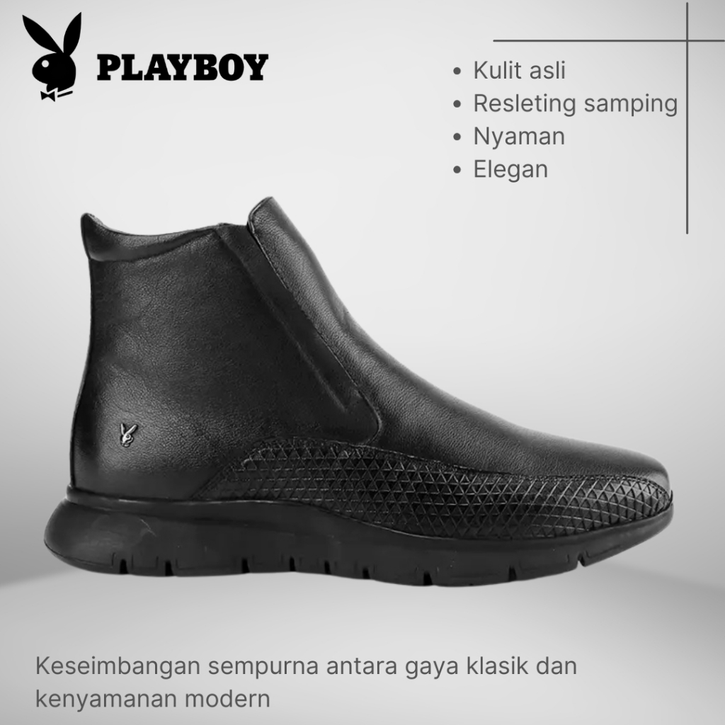 SEPATU PLAYBOY ORIGINAL BOOTS BOOT PRIA FORMAL KULIT ASLI BRANDED HITAM PL04